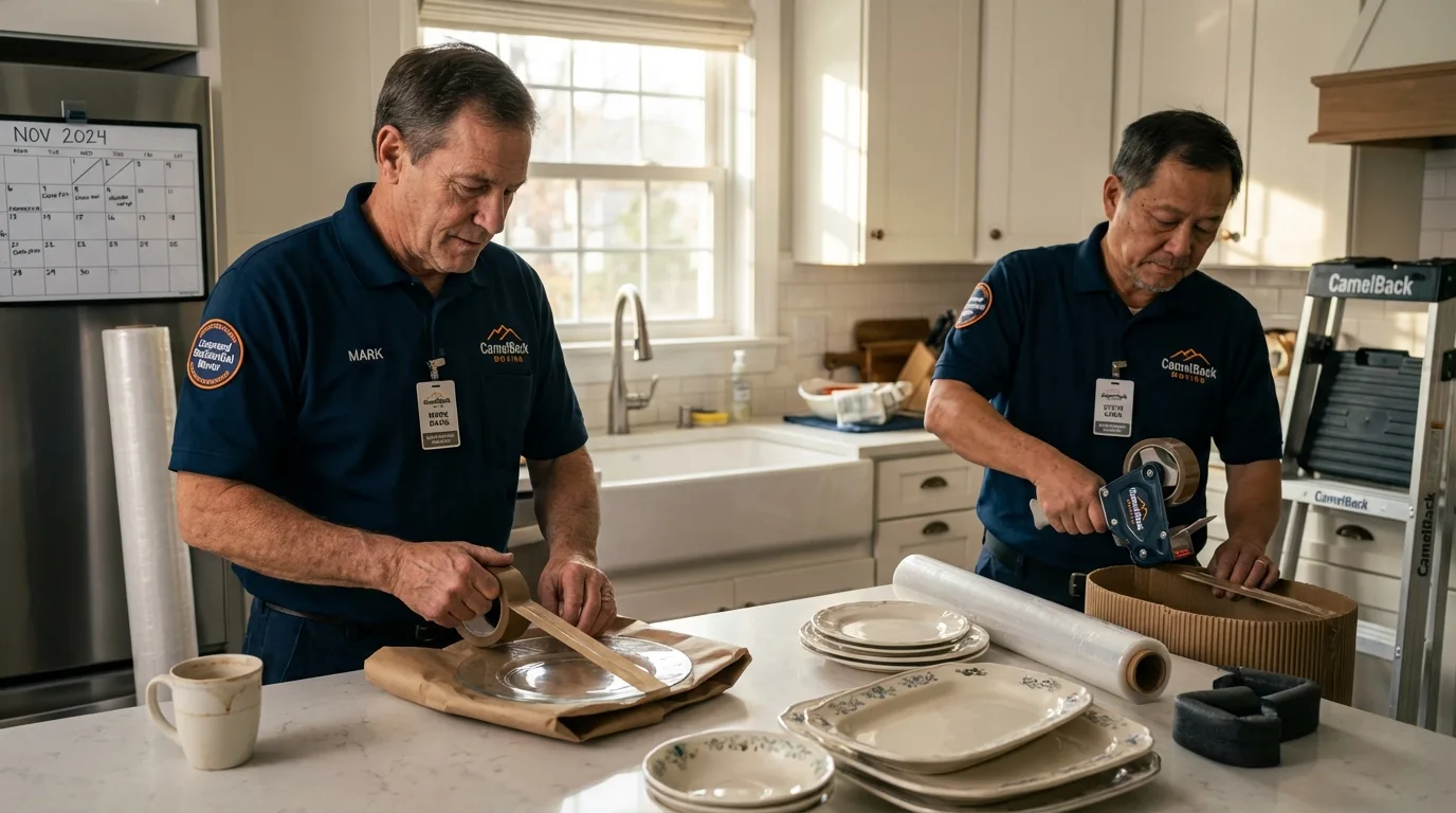 Professional crew packing kitchen dishware in Maryville, MO